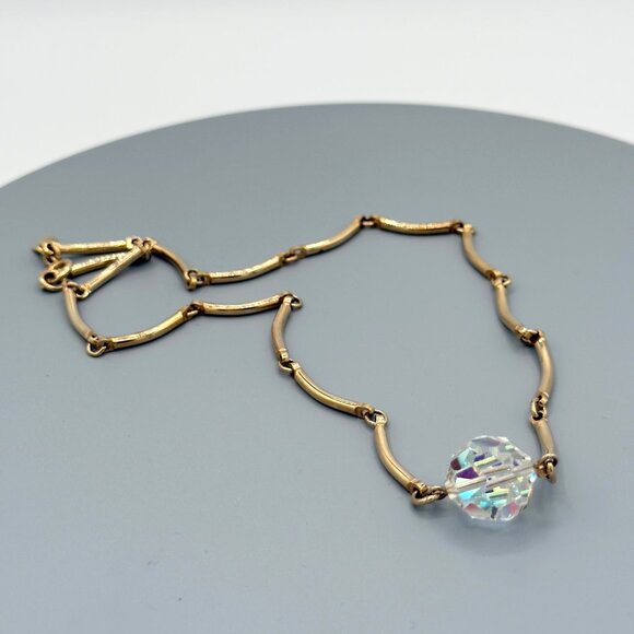 Vintage Sarah Coventry Gold-Tone Necklace Aurora Borealis Crystal Bead Accent - Picture 9 of 12